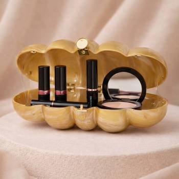 Elegant golden puff acrylic clutch bag for women with detachable strap 3