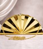 Elegant golden fan-shaped acrylic clutch bag for women with detachable strap