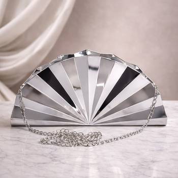Elegant silver fan-shaped acrylic clutch bag for women with detachable strap 1