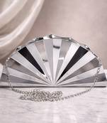 Elegant silver fan-shaped acrylic clutch bag for women with detachable strap