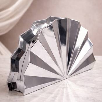 Elegant silver fan-shaped acrylic clutch bag for women with detachable strap 2