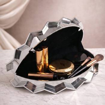 Elegant silver fan-shaped acrylic clutch bag for women with detachable strap 3