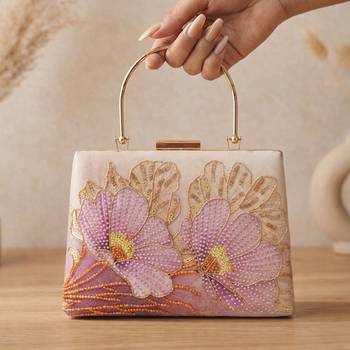 Printed blush pink  embroidery clutch bag for women with detachable strap 1