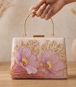 Printed blush pink  embroidery clutch bag for women with detachable strap