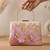 Printed blush pink  embroidery clutch bag for women with detachable strap