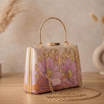 Printed blush pink  embroidery clutch bag for women with detachable strap 2