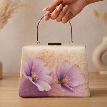Printed blush pink  embroidery clutch bag for women with detachable strap 3
