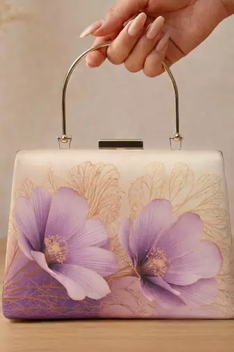 Printed blush pink  embroidery clutch bag for women with detachable strap