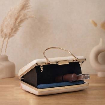 Printed blush pink  embroidery clutch bag for women with detachable strap 4