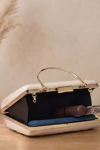 Printed blush pink  embroidery clutch bag for women with detachable strap