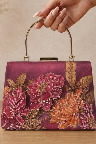 Printed burgundy bag for women clutch bag for women with detachable strap