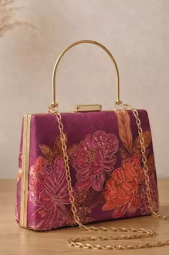 Printed burgundy bag for women clutch bag for women with detachable strap