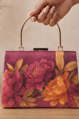 Printed burgundy bag for women clutch bag for women with detachable strap