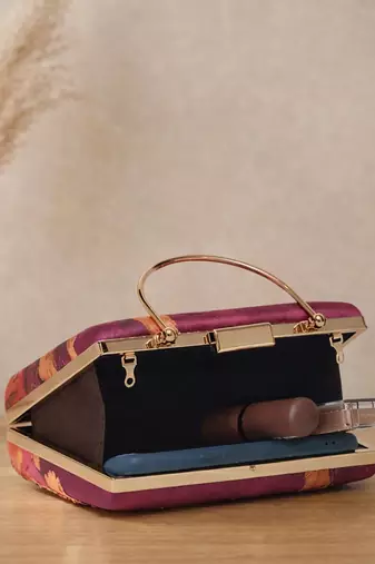 Printed burgundy bag for women clutch bag for women with detachable strap