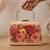 Printed champagne floral beaded bag for women with detachable strap