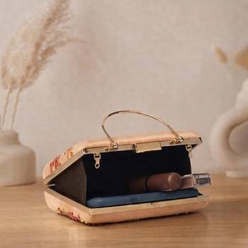 Printed champagne floral beaded bag for women with detachable strap 4
