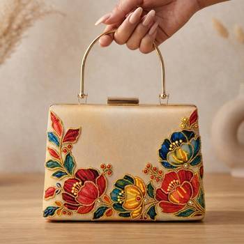 Printed gold floral  bag for women clutch bag for women with detachable strap 1