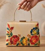 Printed gold floral  bag for women clutch bag for women with detachable strap