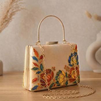 Printed gold floral  bag for women clutch bag for women with detachable strap 2