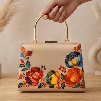 Printed gold floral  bag for women clutch bag for women with detachable strap 3