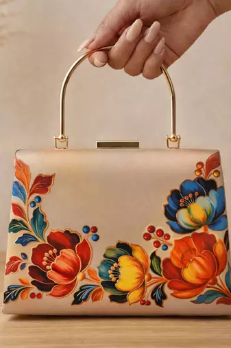 Printed gold floral  bag for women clutch bag for women with detachable strap