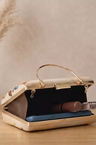 Printed gold floral  bag for women clutch bag for women with detachable strap