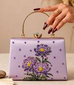 Lavender floral embroidered clutch bag for women with detachable strap