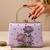 Lavender floral embroidered clutch bag for women with detachable strap
