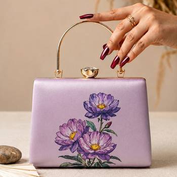 Lavender floral embroidered clutch bag for women with detachable strap 3
