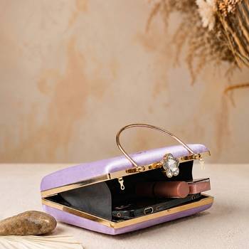 Lavender floral embroidered clutch bag for women with detachable strap 4