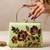 Green floral embroidered designer clutch bag for women with detachable strap