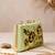 Green floral embroidered designer clutch bag for women with detachable strap