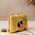 Yellow artistic embroidered evening clutch bag for women with detachable strap