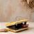 Yellow artistic embroidered evening clutch bag for women with detachable strap