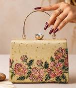 Gold floral embellished luxury clutch bag  for women with detachable strap