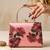 Pink rose embroidered designer clutch bag for women with detachable strap