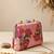 Pink rose embroidered designer clutch bag for women with detachable strap