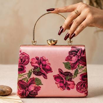 Pink rose embroidered designer clutch bag for women with detachable strap 3