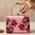 Pink rose embroidered designer clutch bag for women with detachable strap