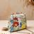 Blue floral artistic embroidered clutch for women with detachable strap