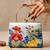 Blue floral artistic embroidered clutch for women with detachable strap