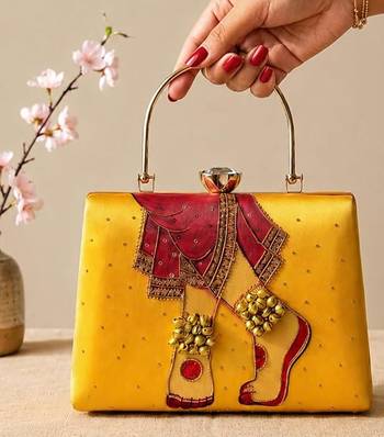 Printed royal heritage ghungroo clutch bag for women with hand embroidery 1