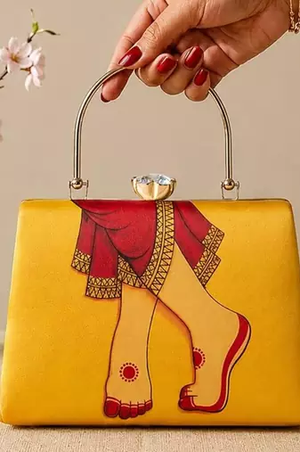 Printed royal heritage ghungroo clutch bag for women with hand embroidery