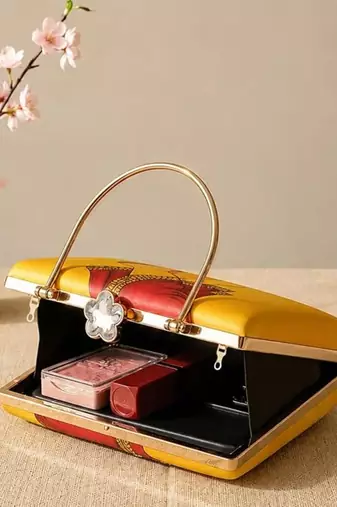 Printed royal heritage ghungroo clutch bag for women with hand embroidery