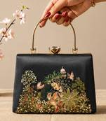 Printed enchanted garden lady clutch bag for women with hand embroidery