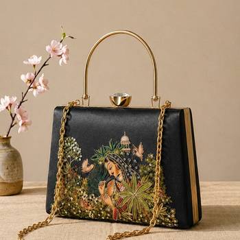 Printed enchanted garden lady clutch bag for women with hand embroidery 2