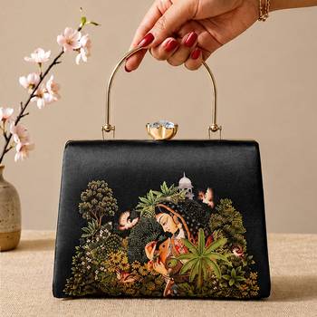 Printed enchanted garden lady clutch bag for women with hand embroidery 3