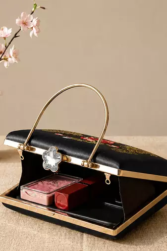 Printed enchanted garden lady clutch bag for women with hand embroidery