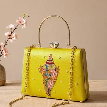 Printed heritage conch shell clutch bag for women with hand embroidery 2