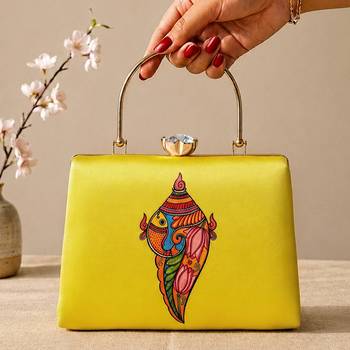 Printed heritage conch shell clutch bag for women with hand embroidery 3